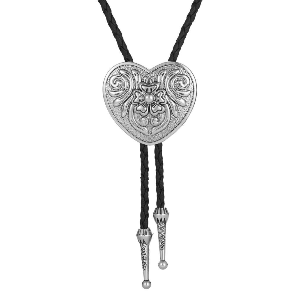 6769 Western Heart Bolo Tie Cowboy Vintage Style Floral Necktie for Country